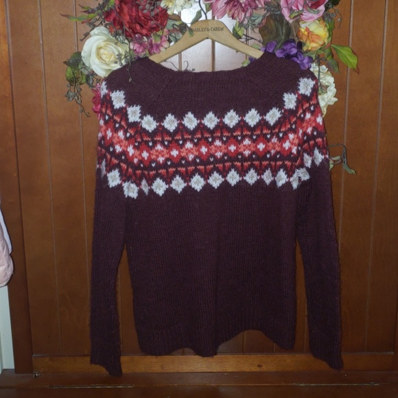 Fuzzy Christmas Sweater - Maroon & Burgundy - Picture 4 of 7